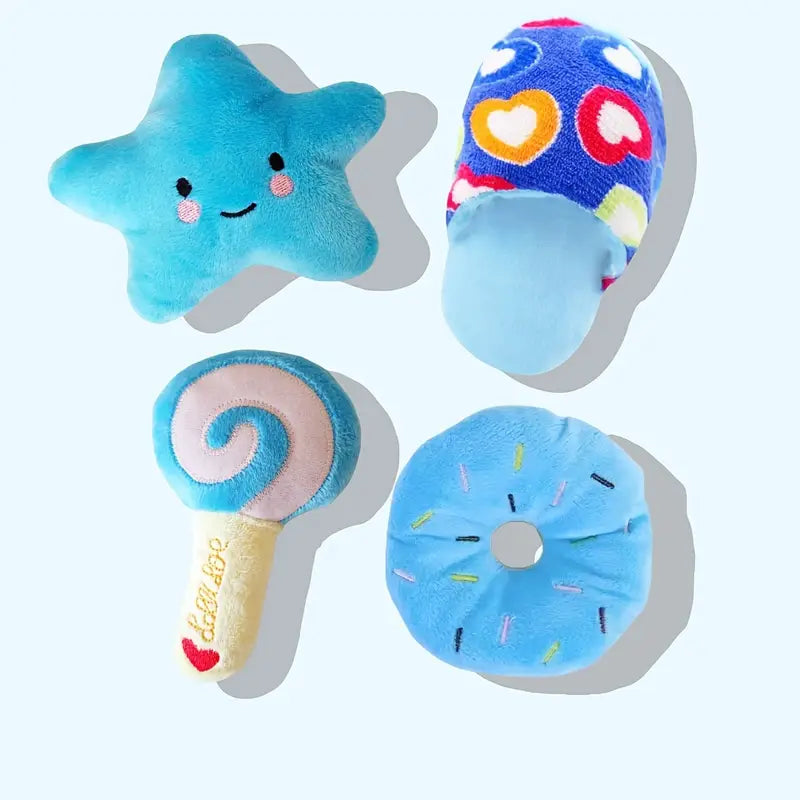 4-Pack Plush Squeaky Pet Toy Set