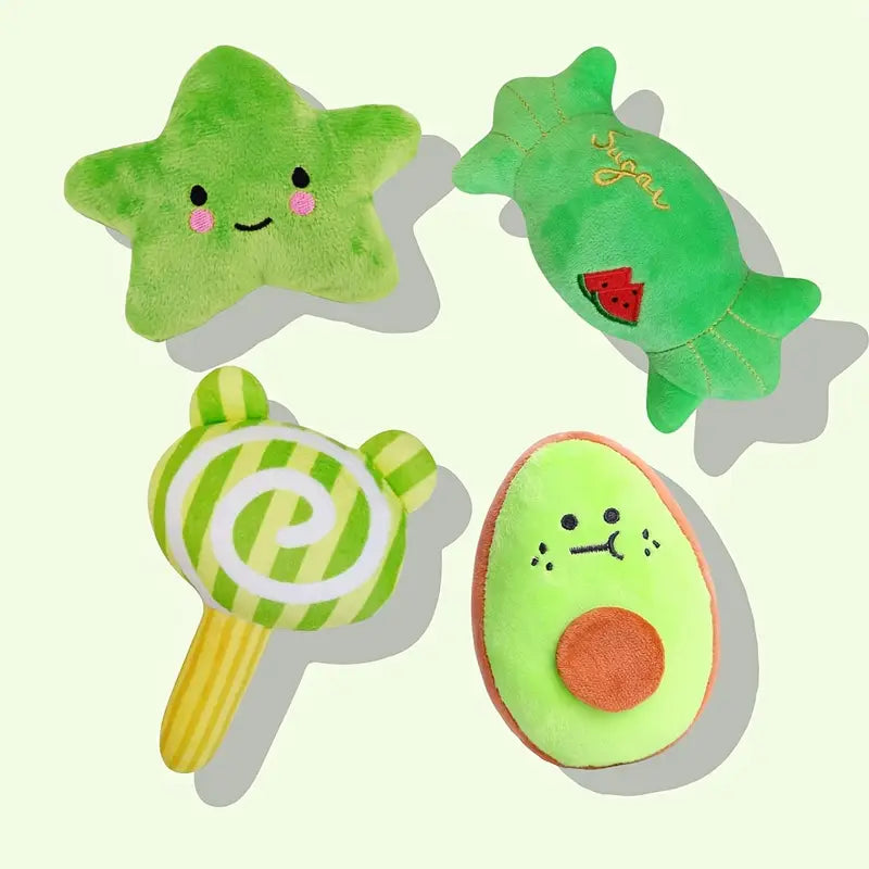 4-Pack Plush Squeaky Pet Toy Set