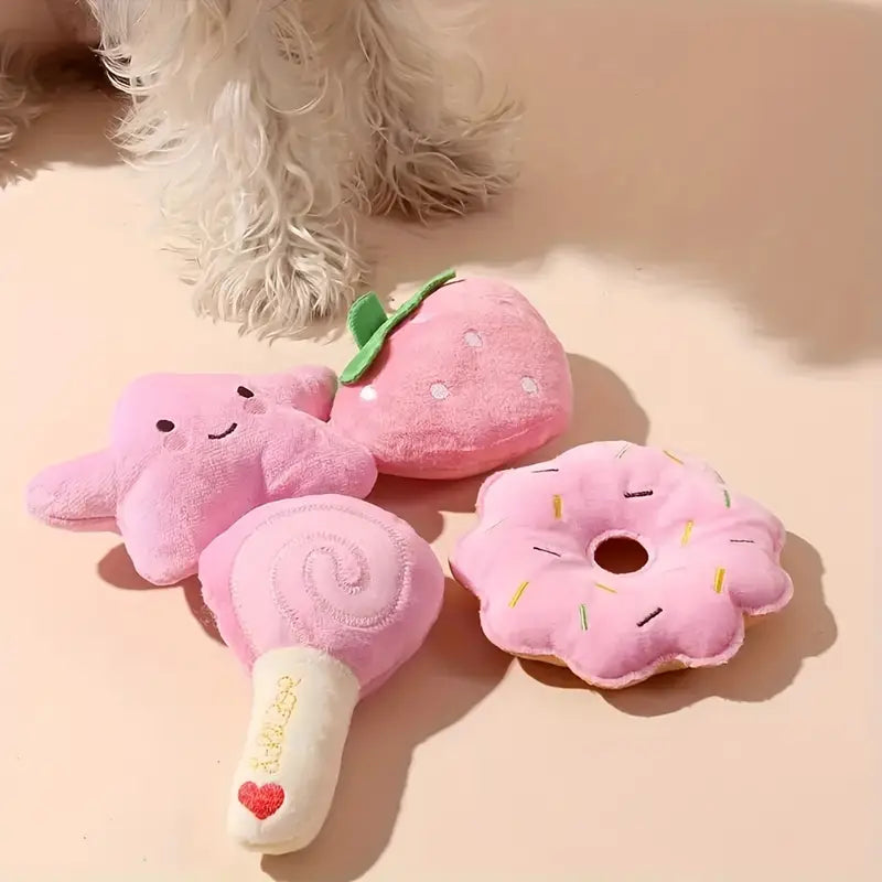 4-Pack Plush Squeaky Pet Toy Set