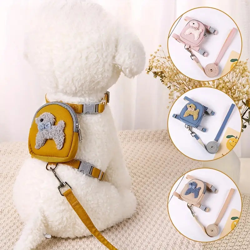 Nylon Pet Backpack Harness And Leash Set With Adjustable Chest Strap
