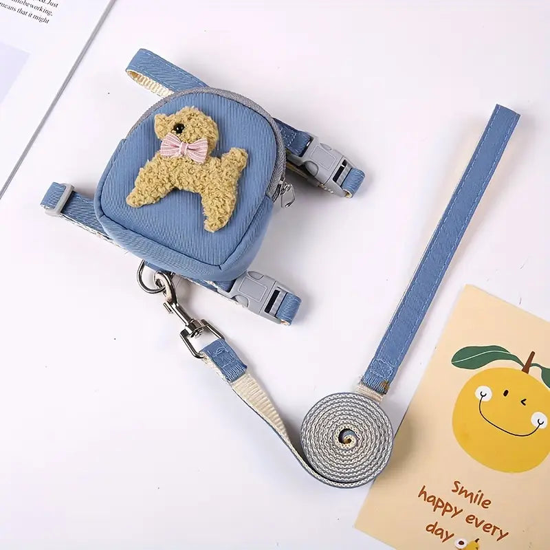 Nylon Pet Backpack Harness And Leash Set With Adjustable Chest Strap