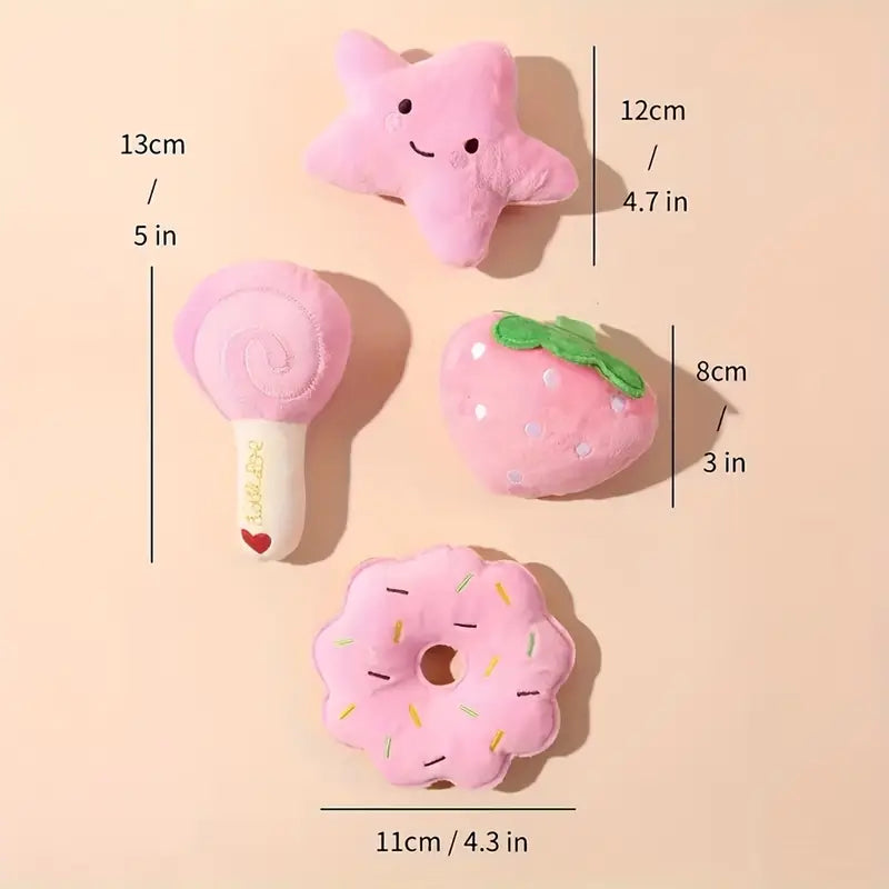 4-Pack Plush Squeaky Pet Toy Set