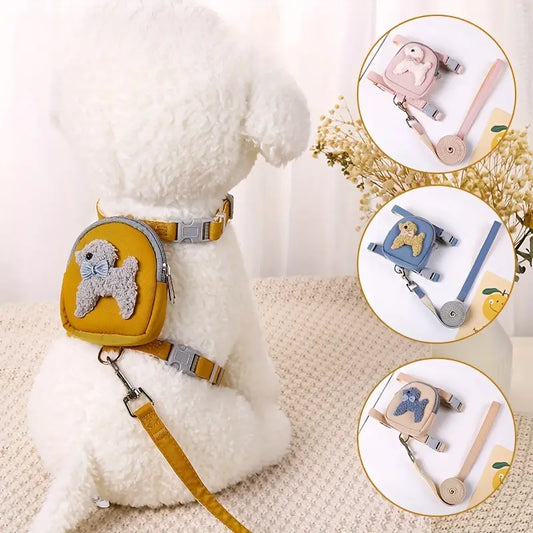 Nylon Pet Backpack Harness And Leash Set With Adjustable Chest Strap